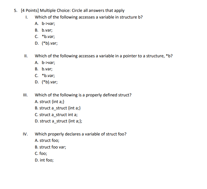 Solved 5. [4 Points] Multiple Choice: Circle All Answers | Chegg.com