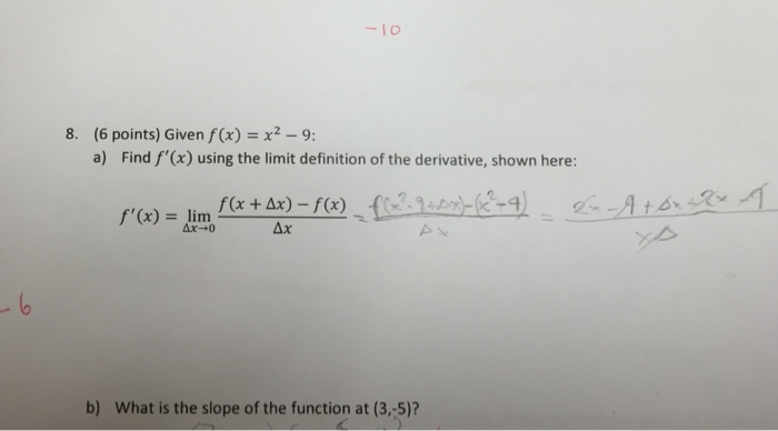 Solved Given F X X 2 9 Find F X Using The Limit