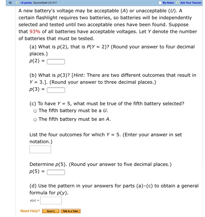 Solved A new battery's voltage may be acceptable (A) or