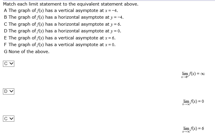 determine-the-value-of-each-limit-match-each-limit-chegg