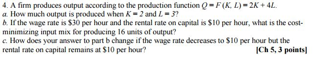 Solved A firm produces output according to the production | Chegg.com