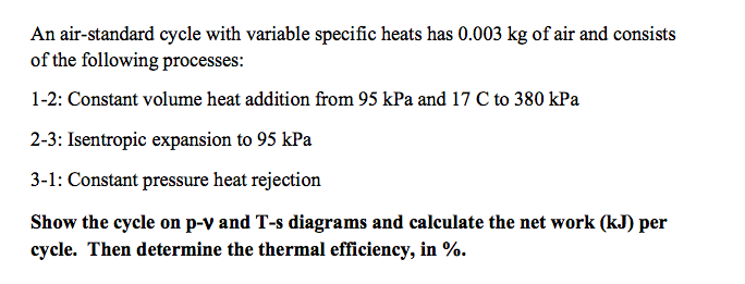 Solved An air-standard cycle with variable specific heats | Chegg.com