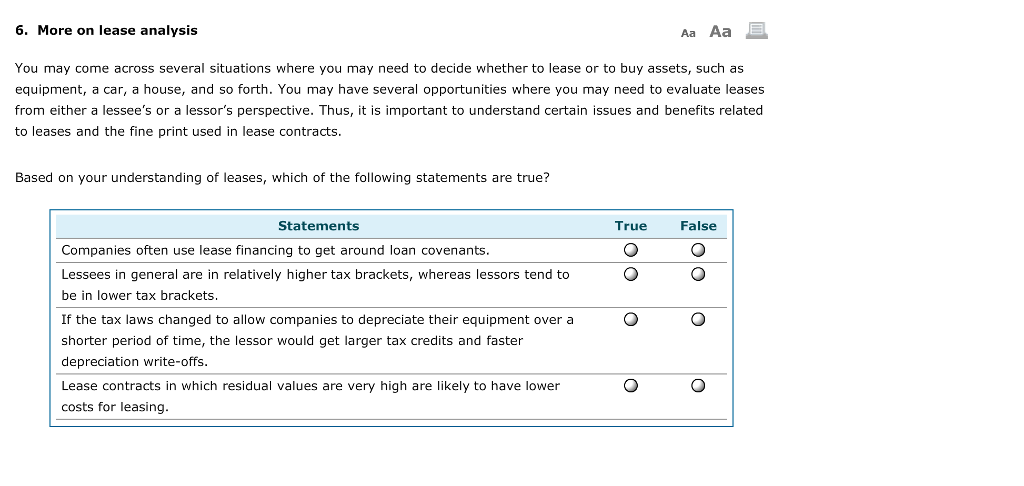 Solved Aa Aa E 5. The lessor's lease evaluation There are | Chegg.com