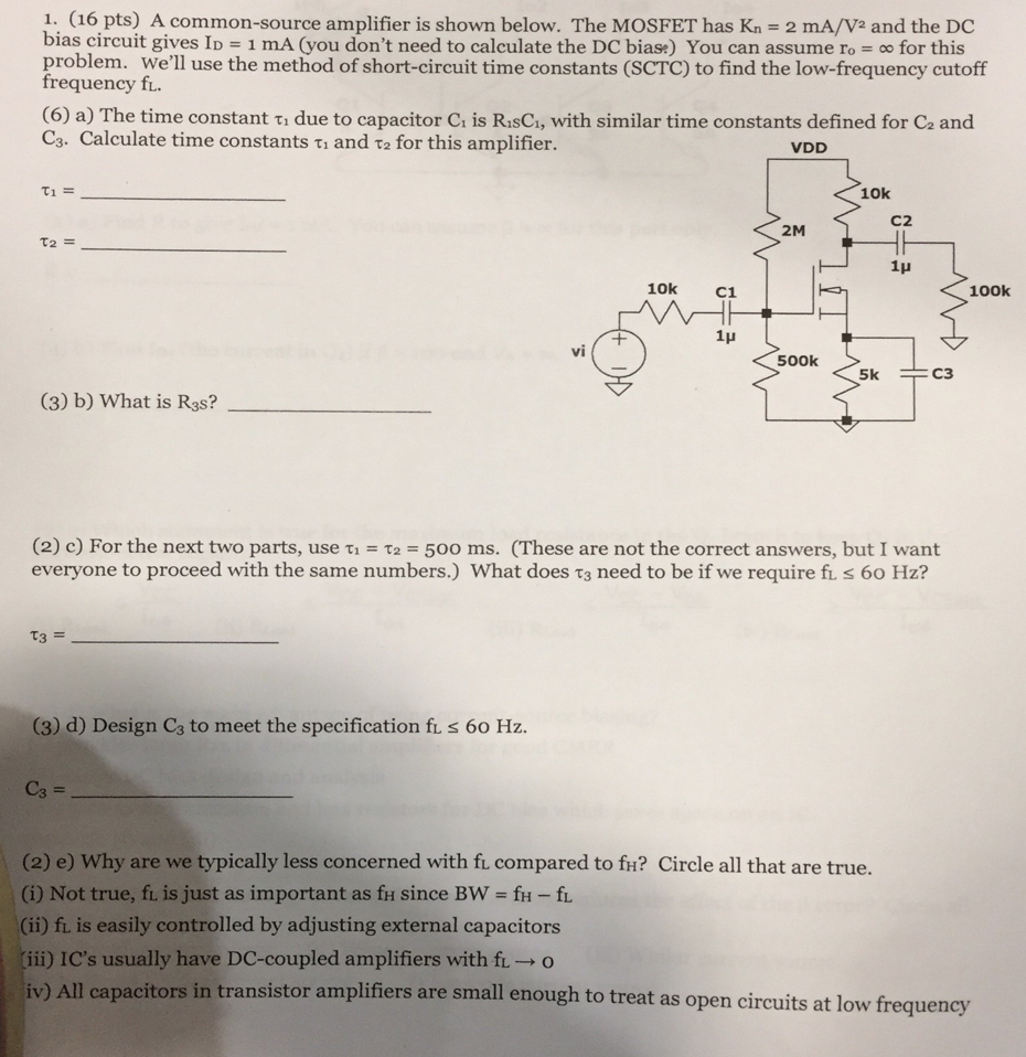 Solved A common-source amplifier is shown below. The MOSFET | Chegg.com
