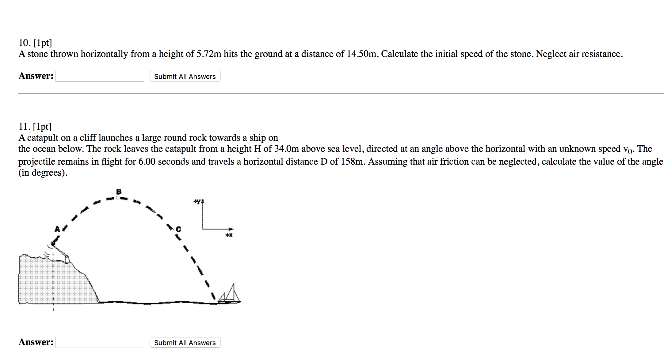 Solved A stone thrown horizontally from a height of 5.72m