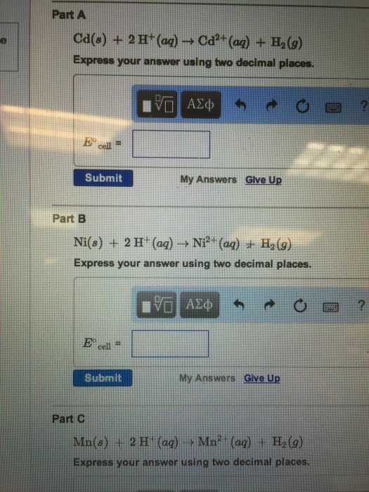 Solved Calculate the standard cell potential for each of the