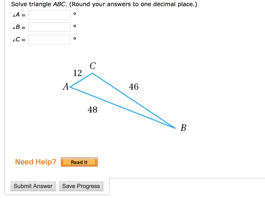 Solved Solve Triangle ABC. (Round Your Answers To One | Chegg.com