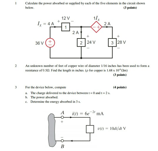 Solved Calculate the power absorbed or supplied by each of | Chegg.com