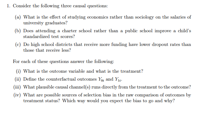 1. Consider The Following Three Causal Questions: (a) 