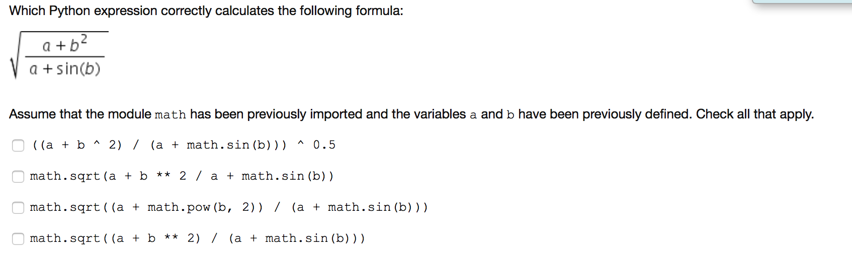 Solved Which Python expression correctly calculates the | Chegg.com