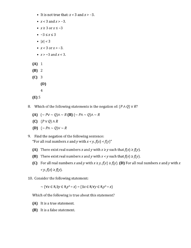 Solved I. Consider the following statement: ~ [PA Q) =~ Pv ~ | Chegg.com