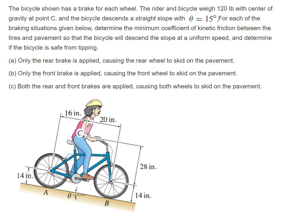 Solved The Bicycle Shown Has A Brake For Each Wheel The 