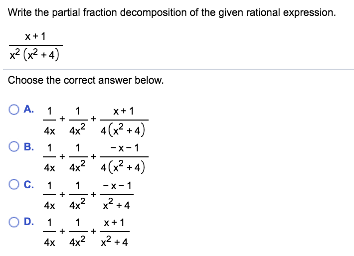 Solved Write the partial fraction decomposition of the given | Chegg.com