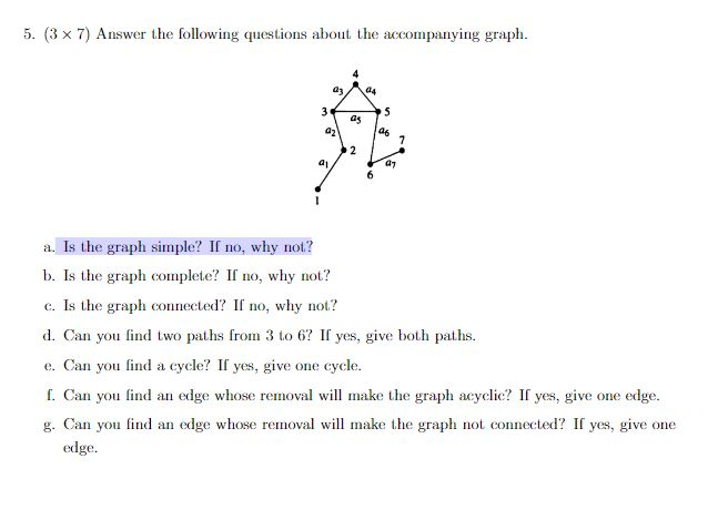Solved 5. (3 x 7) Answer the following questions about the | Chegg.com