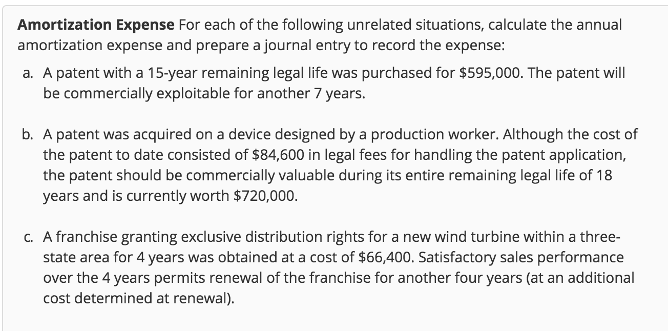 solved-amortization-expense-for-each-of-the-following-chegg