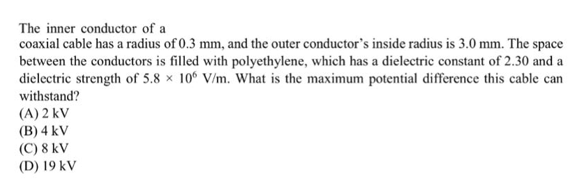Solved The inner conductor of a coaxial cable has a radius | Chegg.com
