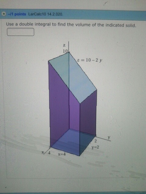 Solved Use A Double Integral To Find The Volume Of The