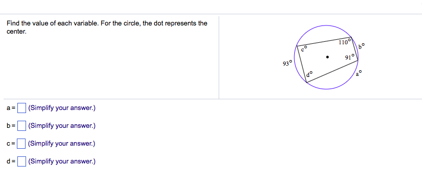 Solved Find the value of each variable. For the circle, the | Chegg.com