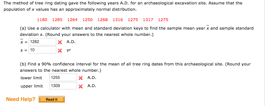 Solved The Method Of Tree Ring Dating Gave The Following Chegg