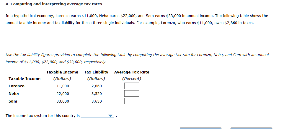 Solved 4. Computing and interpreting average tax rates In a | Chegg.com