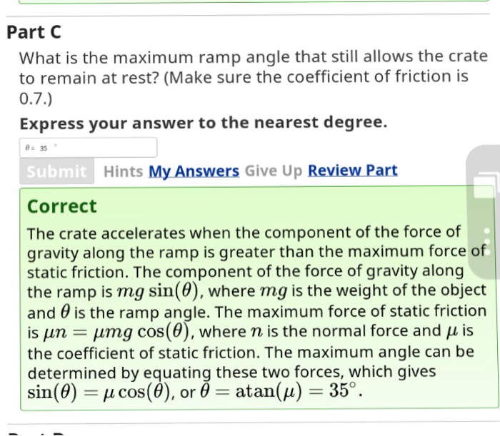 Solved What is the maximum ramp angle that still allows the