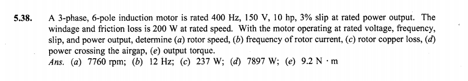 Solved A 3-phase, 6-pole induction motor is rated 400 Hz, | Chegg.com