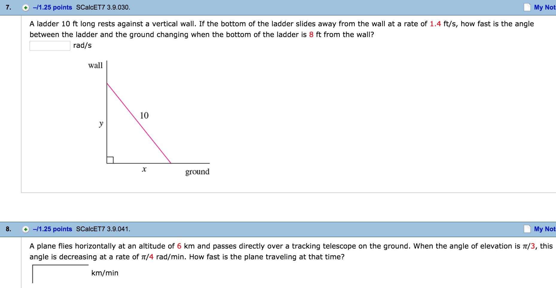 Solved 7. A ladder 10 ft long rests against a vertical wall.