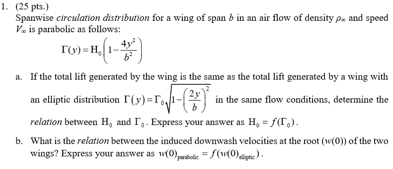 Solved Spanwise circulation distribution for a wing of span | Chegg.com