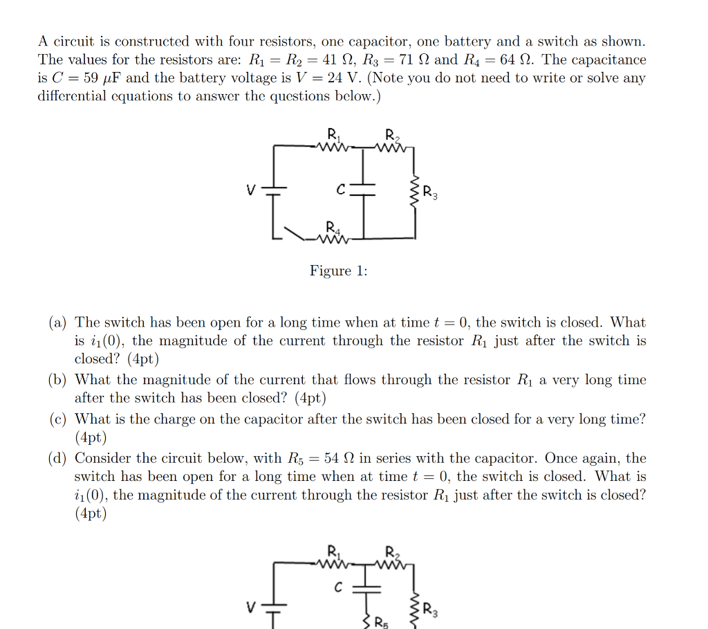 Solved A circuit is constructed with four resistors, one | Chegg.com