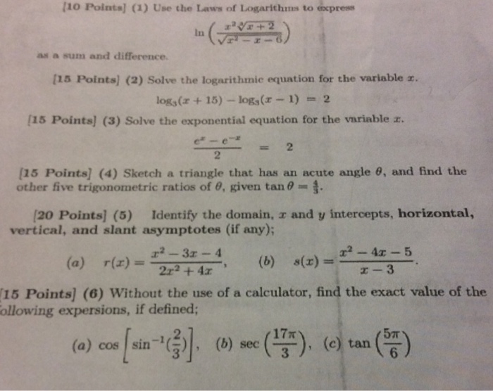 Solved Use the Laws of Logarithms to express ln (x^2 | Chegg.com