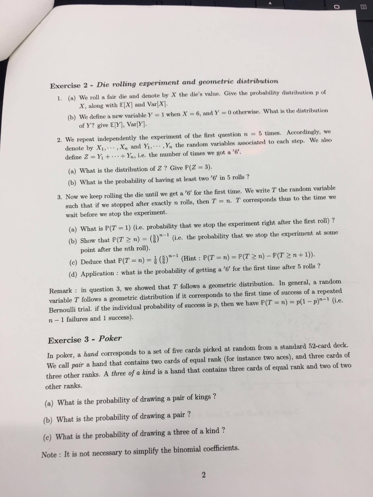 Solved Exercise 2 Die rolling experiment and geometric