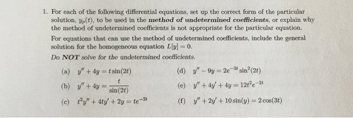 Solved For each of the following differential equations, set | Chegg.com