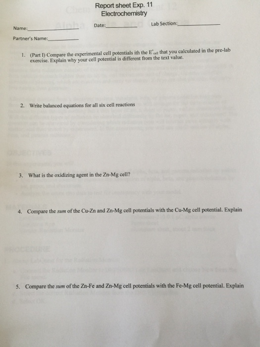 Solved Electrochemistry post lab questions