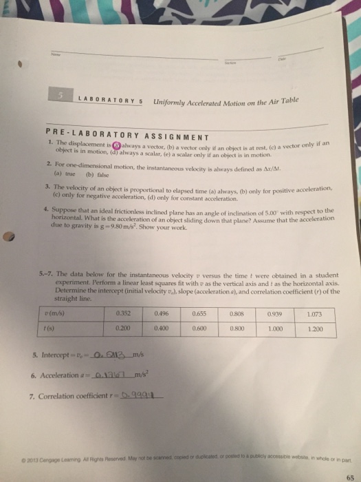 Solved LABORATORY 5 Uniformly Accelerated Motion on the Air