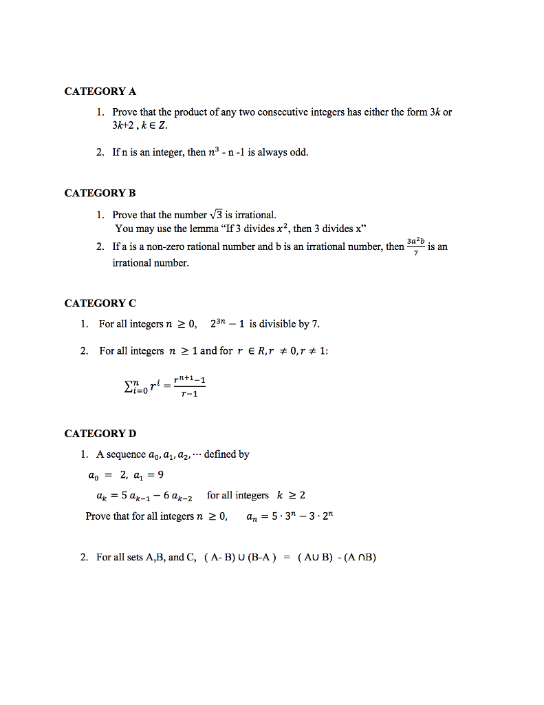 Solved Write a proof for one of the problems in each | Chegg.com