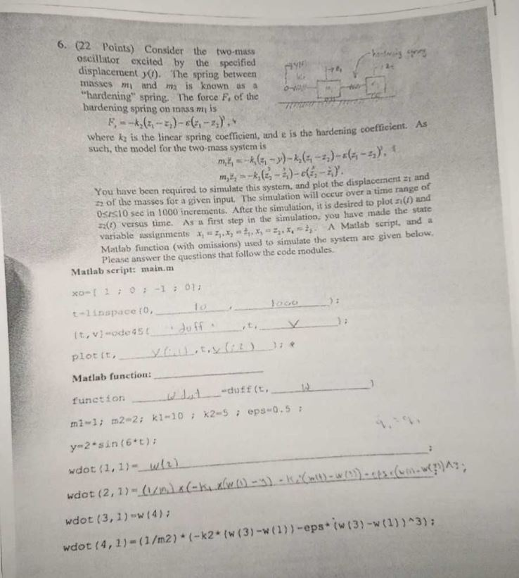 Solved 6. (22 Points) Consider the two-mass oscillator | Chegg.com