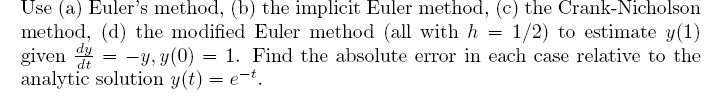 Solved Use (a) Euler's method, (b) the implicit Euler | Chegg.com