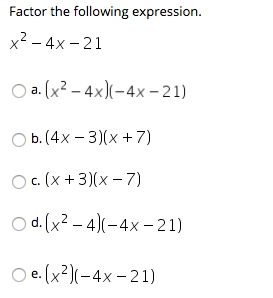 x ^ 2 - 21 = 4x