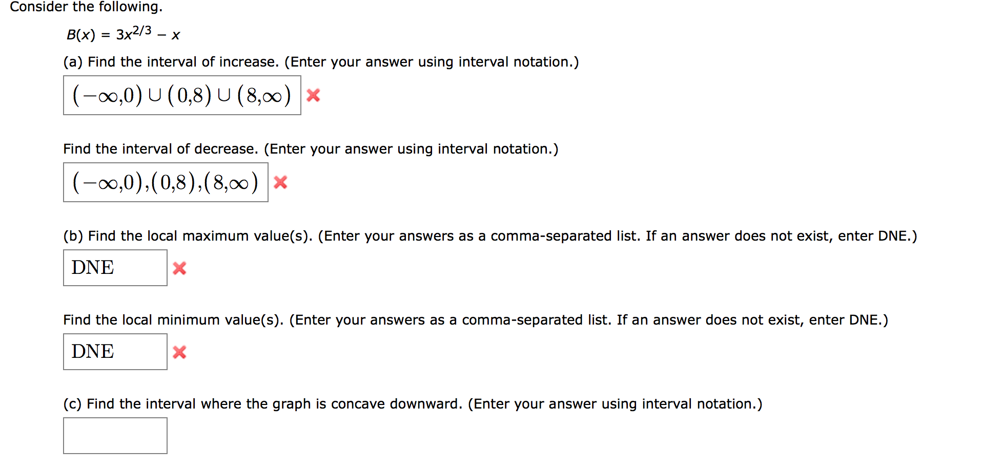 Solved Consider The Following. B(x) = 3x^2/3 - X Find The | Chegg.com