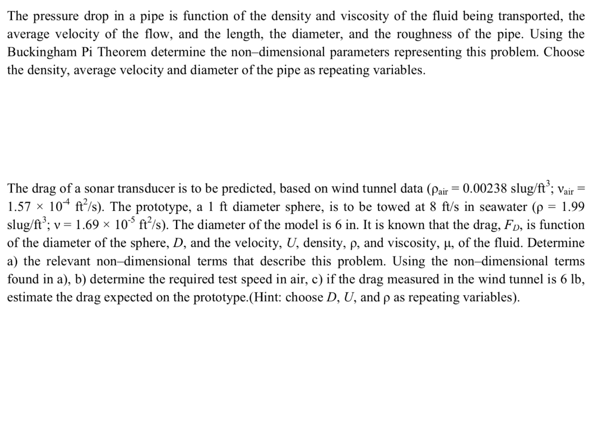 Solved The pressure drop in a pipe is function of the | Chegg.com