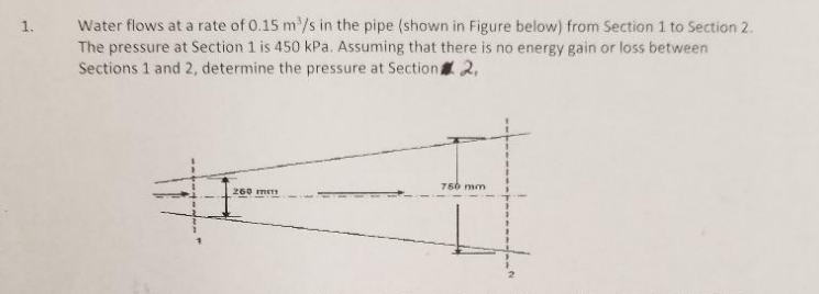 Solved 1 Water Flows At A Rate Of 015 M3s In The Pipe