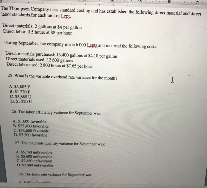 Solved The Thompson Company uses standard costing and has