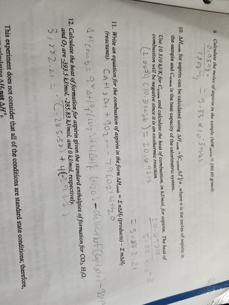 calculate the number of moles in a sample of aspirin