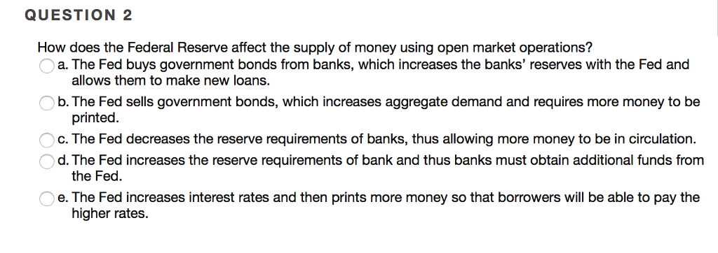 Solved QUESTION 2 How Does The Federal Reserve Affect The | Chegg.com