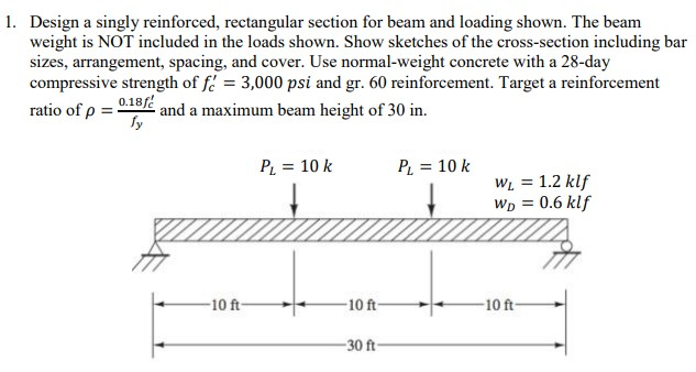 Solved 1. Design a singly reinforced, rectangular section | Chegg.com
