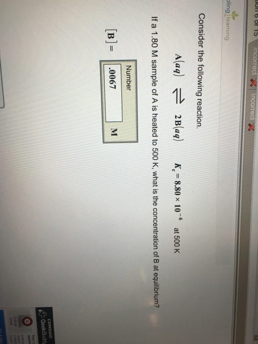 Solved Consider The Following Reaction. A(aq) 2B(aq) K_e = | Chegg.com