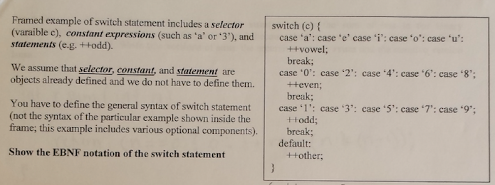 Solved Framed example of switch statement includes a | Chegg.com