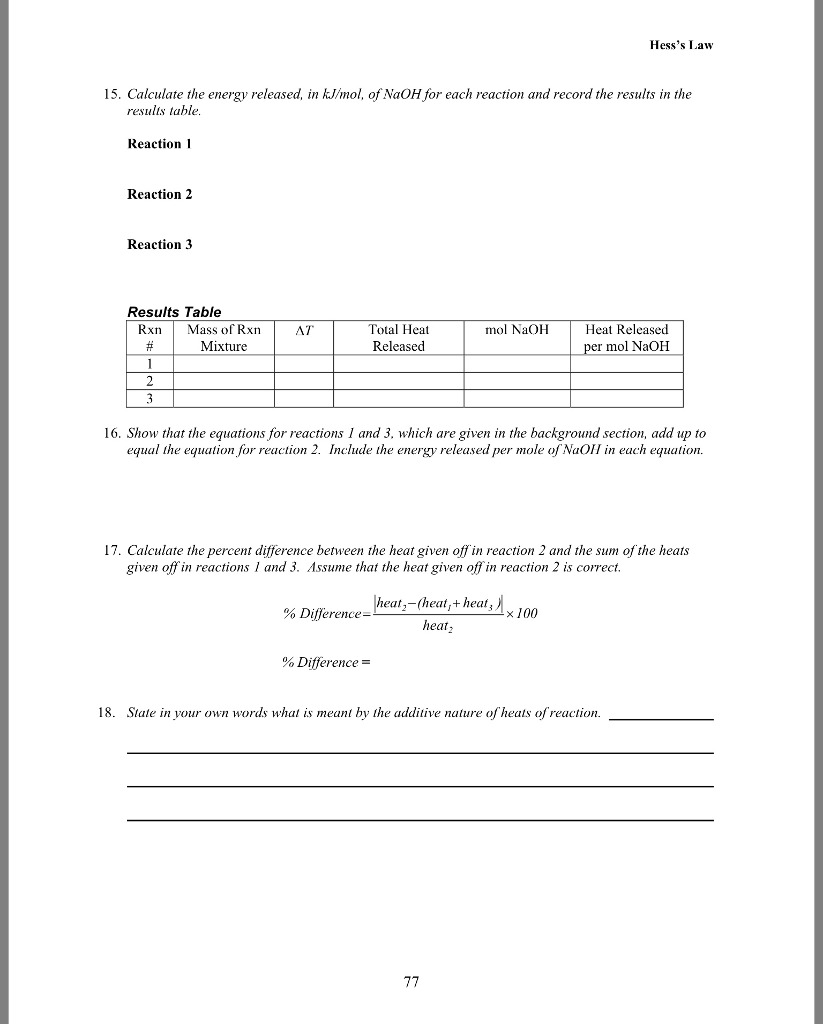 Hess s Law VCL 5 12 Hess s Laww In This Experiment Chegg