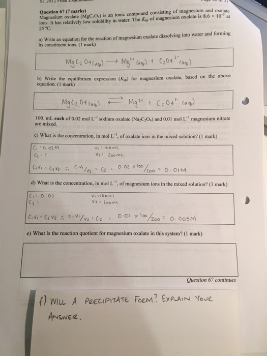 Solved Magnesium oxalate (MgC_2 O_4) is an ionic compound
