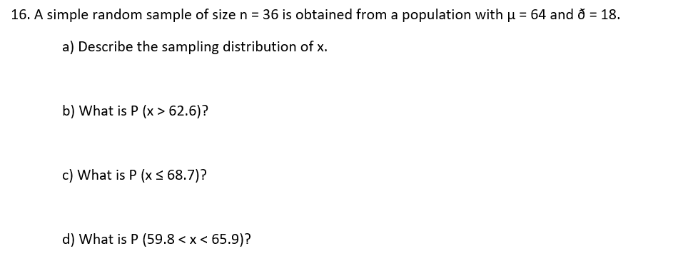 Solved A simple random sample of n=36 is obtained from a | Chegg.com